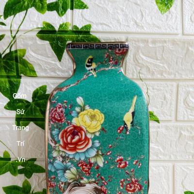 Bình Tứ Giác họa tiết Tứ Quý men xanh